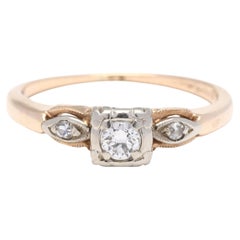 Retro .18ctw Diamond Engagement Ring, 14K Yellow White Gold, Ring Size 5.5