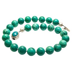Retro 18in Arizona Chrysocolla Beaded Necklace with Silver Chrysocolla Clasp