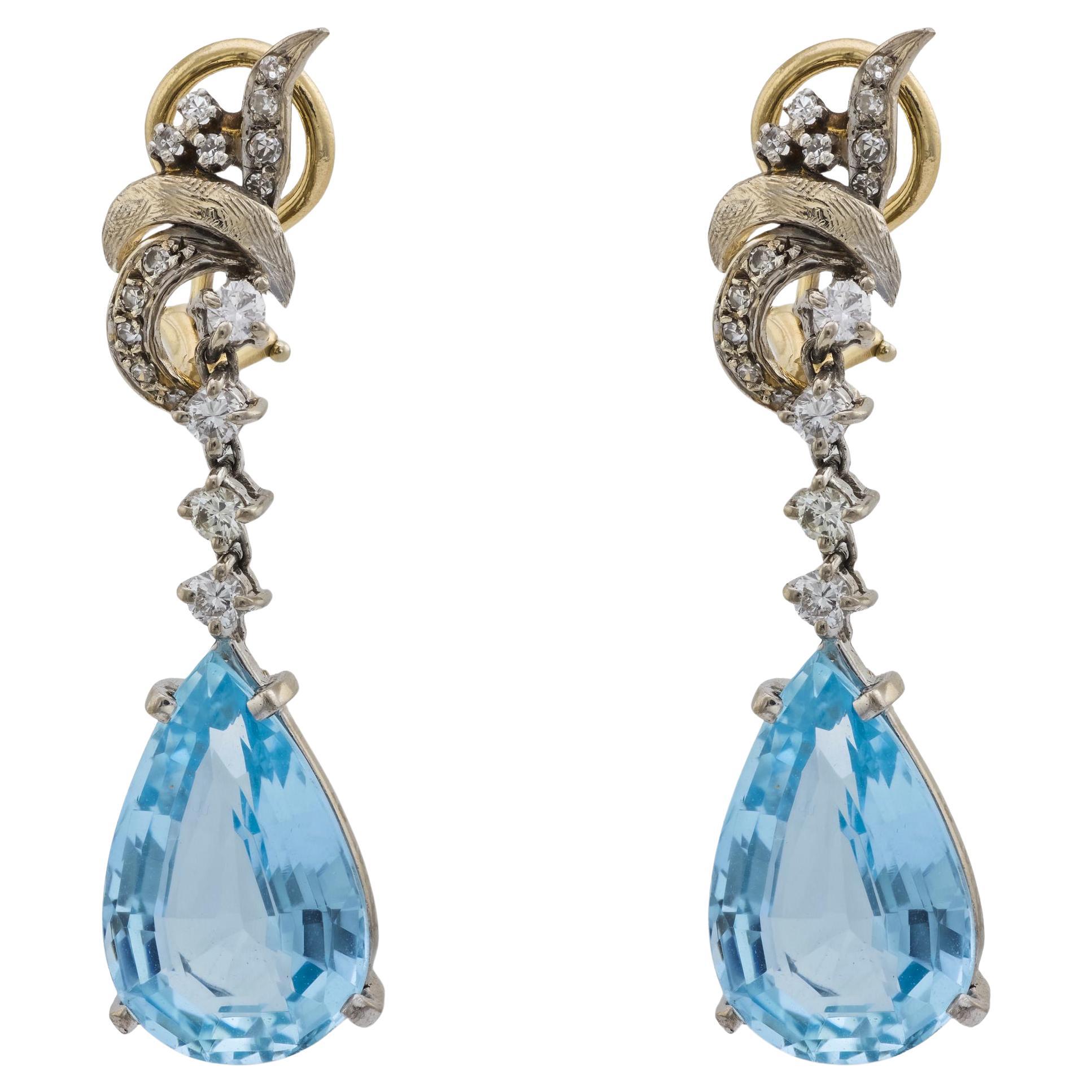 Orecchini retrò in acqua e diamanti 18k in vendita