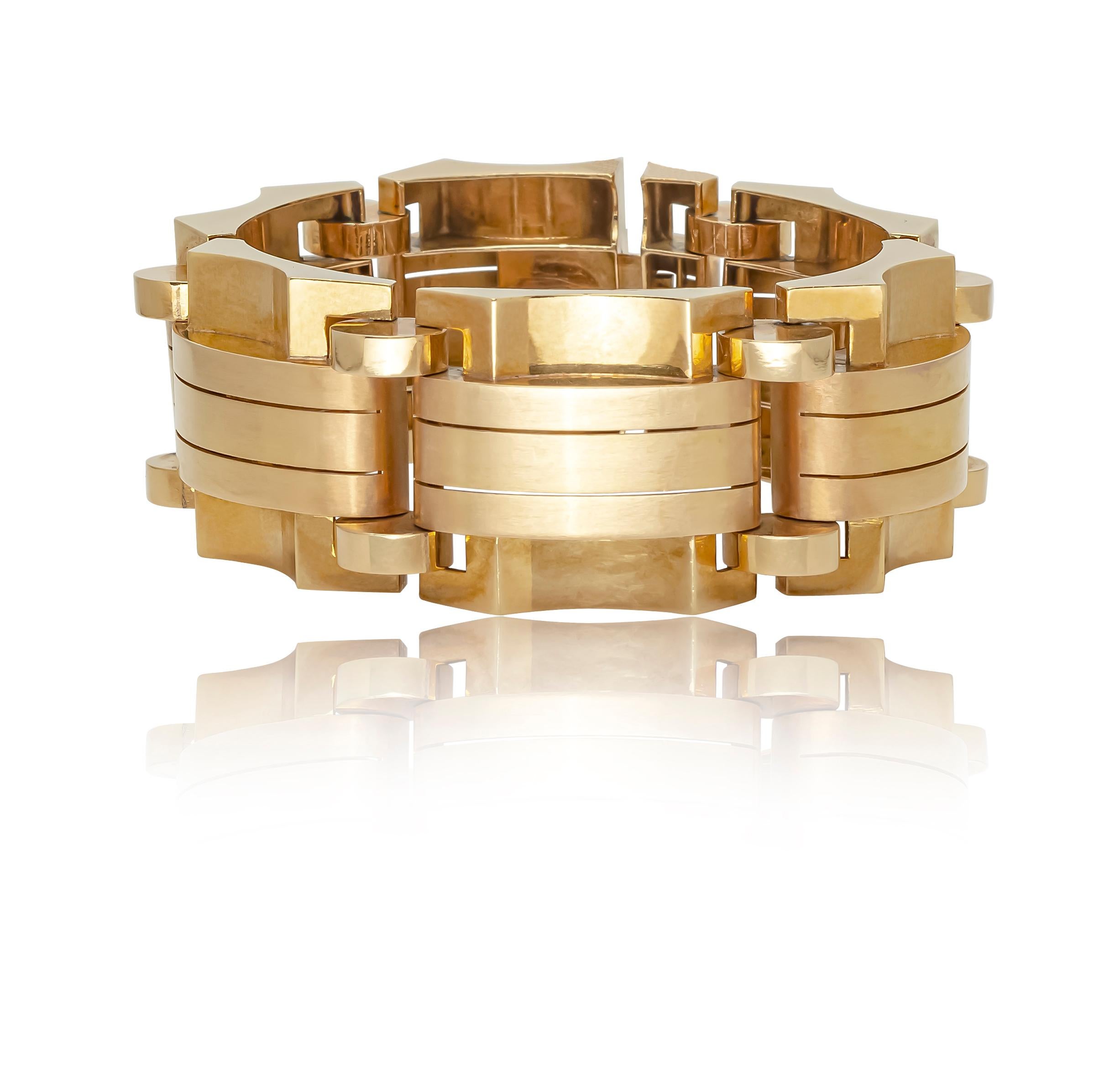18K Bi-Color Gold Retro Bracelet; French; Ca1940