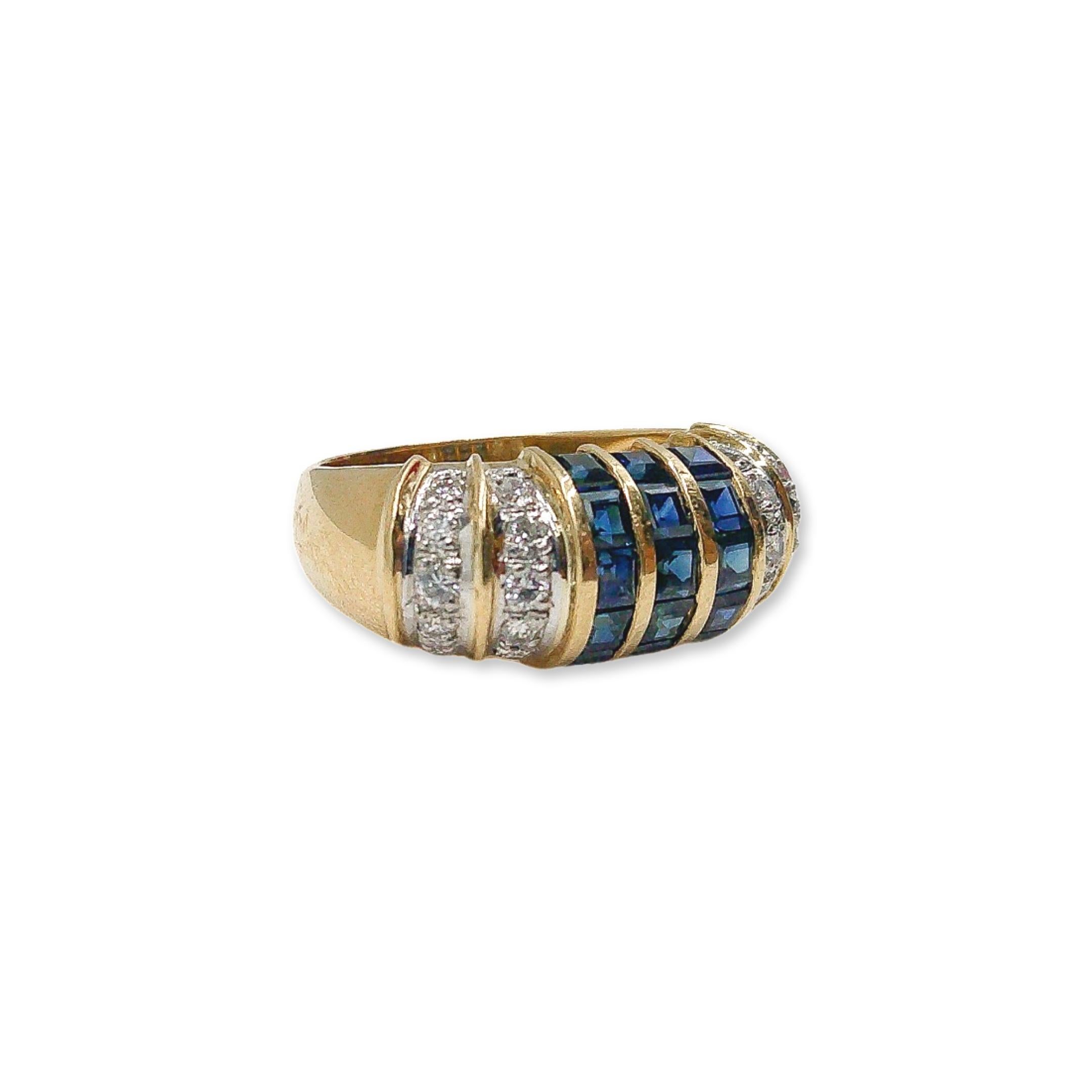 Round Cut Retro 18k Diamond and Sapphire Ring For Sale