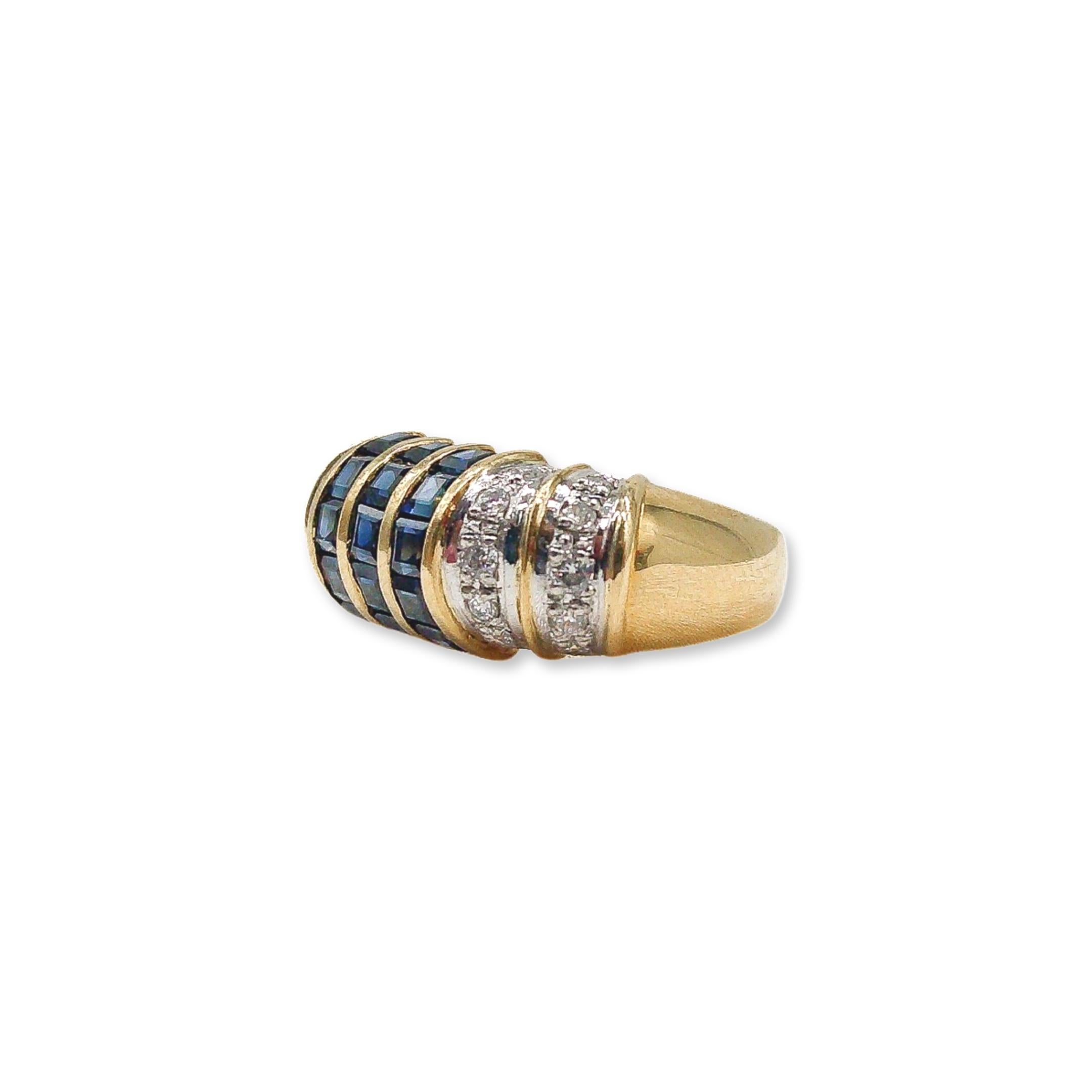 Retro 18k Diamond and Sapphire Ring In Excellent Condition For Sale In Montgomery, AL