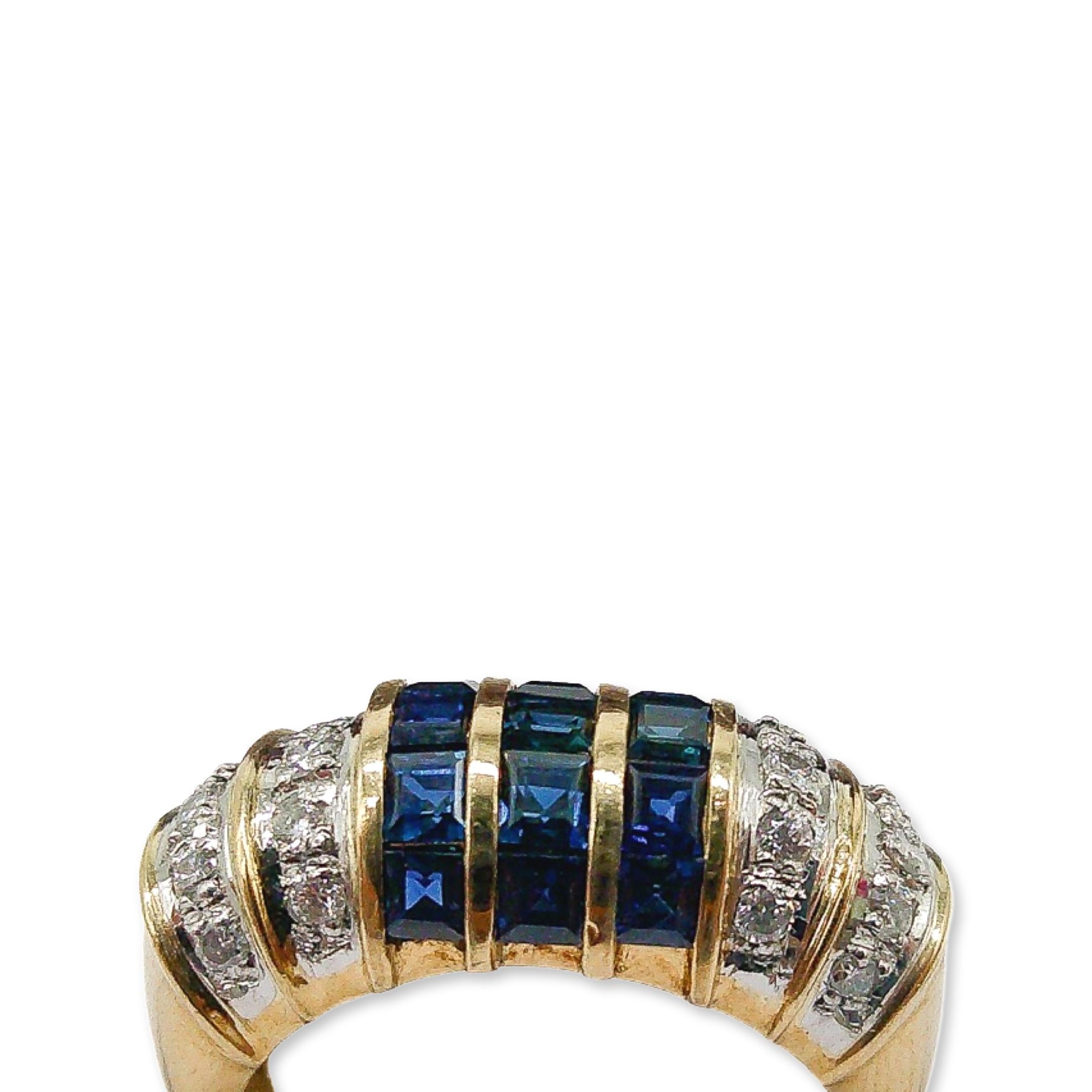 Women's Retro 18k Diamond and Sapphire Ring For Sale