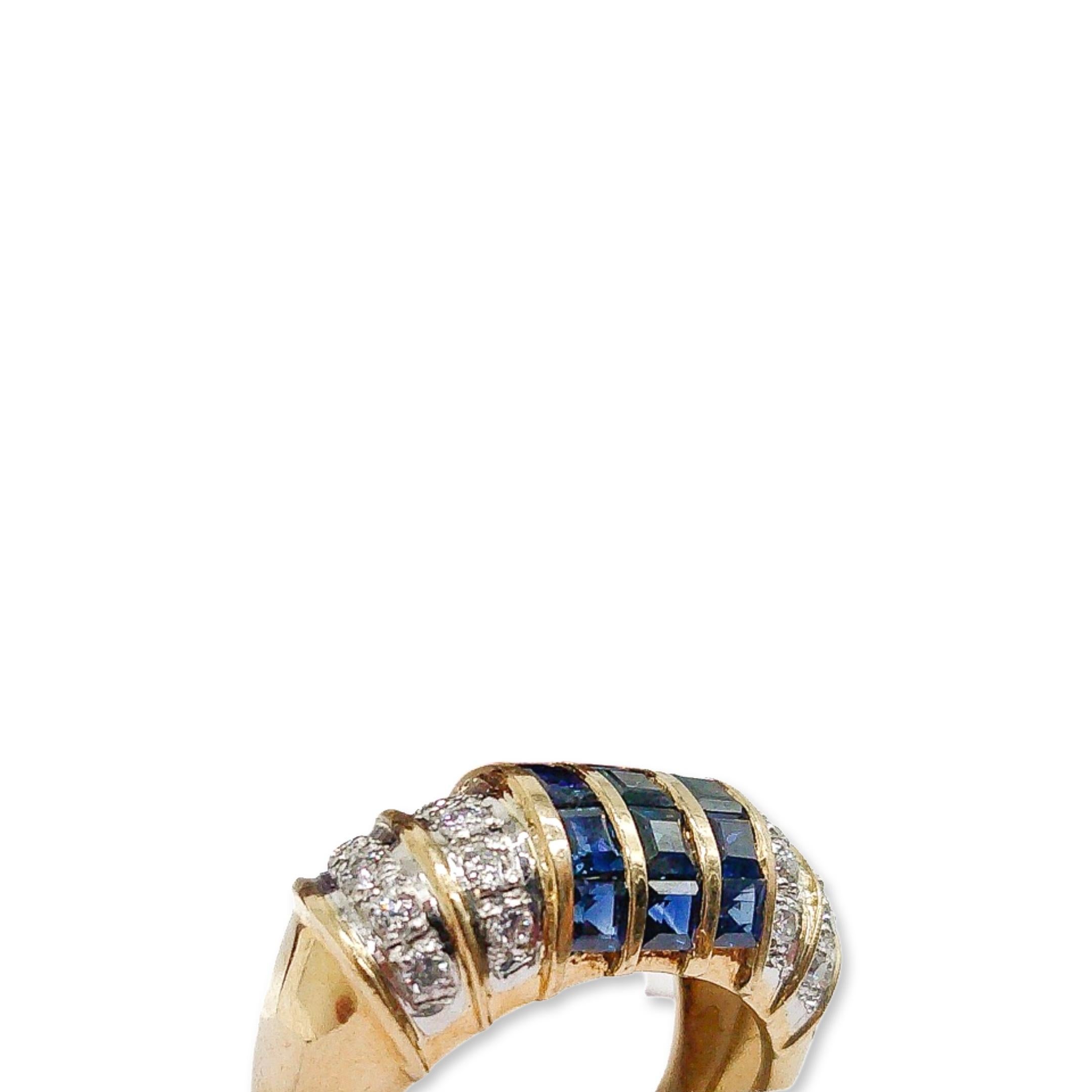 Retro 18k Diamond and Sapphire Ring For Sale 1