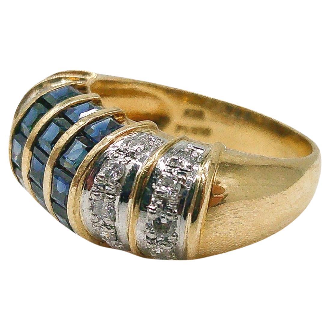 Retro 18k Diamond and Sapphire Ring For Sale