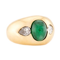 Retro 18k Emerald and Diamond Flush Mount Ring