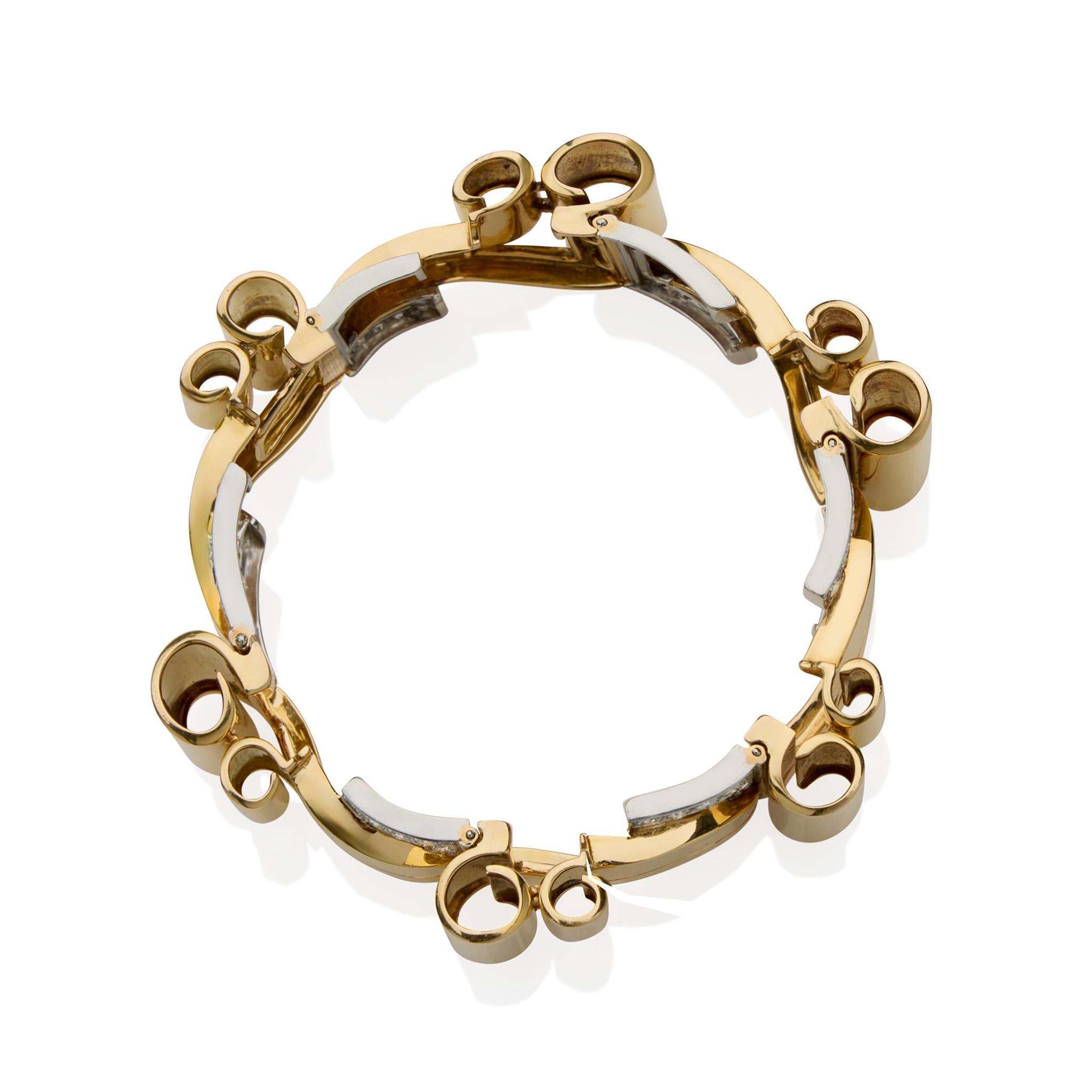 Taglio brillante Bracciale retrò in oro 18 carati e diamanti in vendita