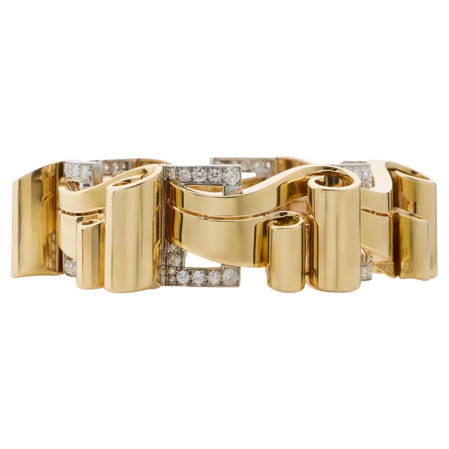 Retro 18K Gold and Diamond Bracelet