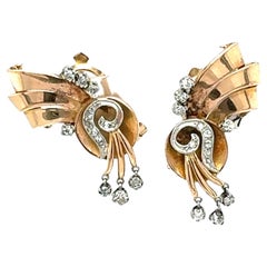 Retro 18k Gold and Diamond Clip Earrings