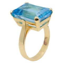 Retro 18K Gold and Emerald Cut Blue Topaz Cocktail Ring