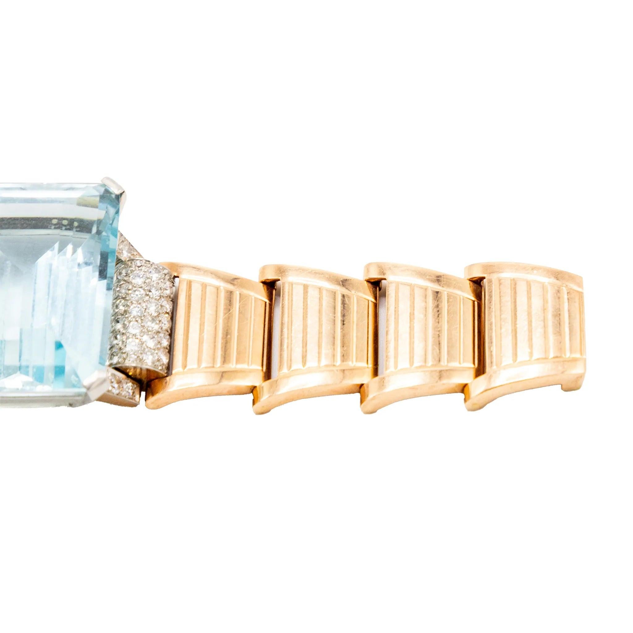 Retro 18k Goldarmband mit Aquamarin und Diamanten - 40er Jahre im Angebot 6