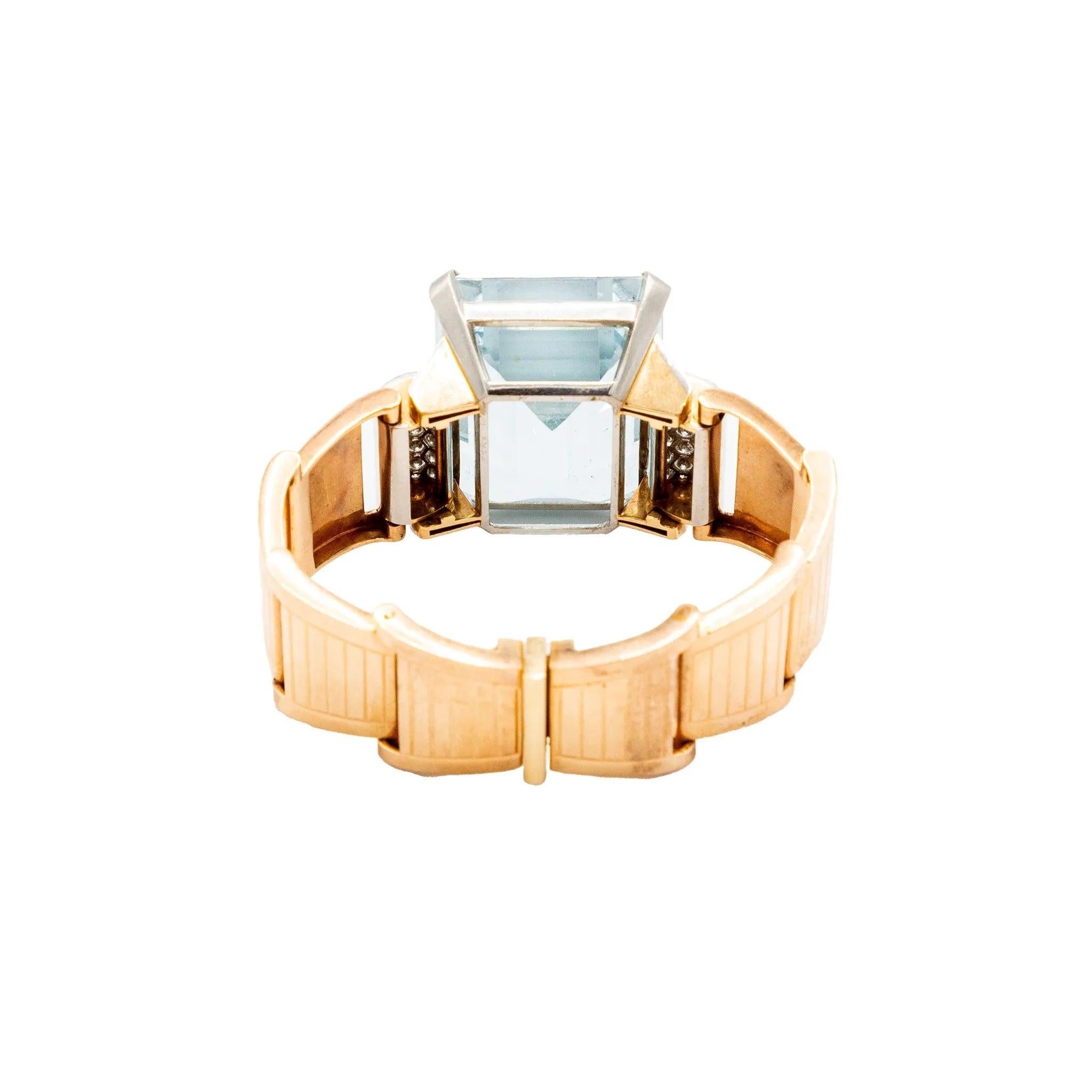 Retro 18k Goldarmband mit Aquamarin und Diamanten - 40er Jahre im Zustand „Relativ gut“ im Angebot in Milano, IT