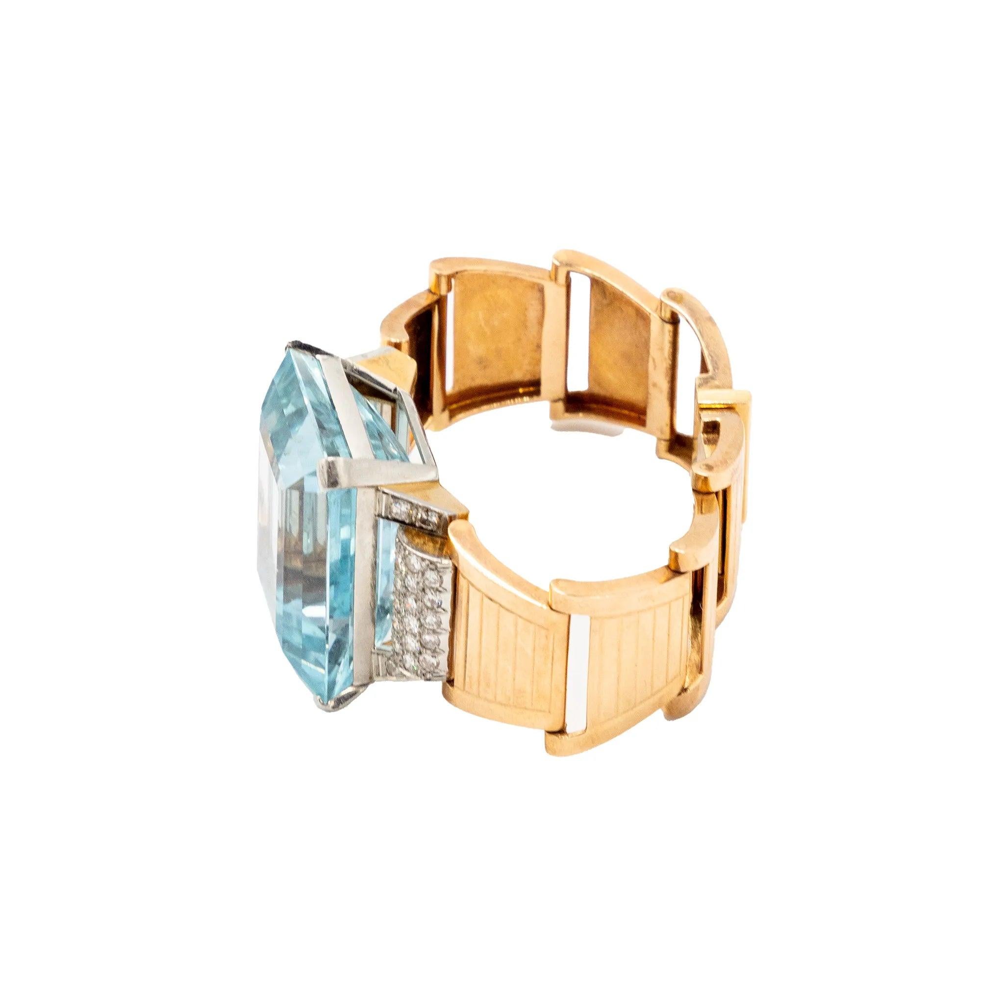 Retro 18k Goldarmband mit Aquamarin und Diamanten - 40er Jahre Damen im Angebot