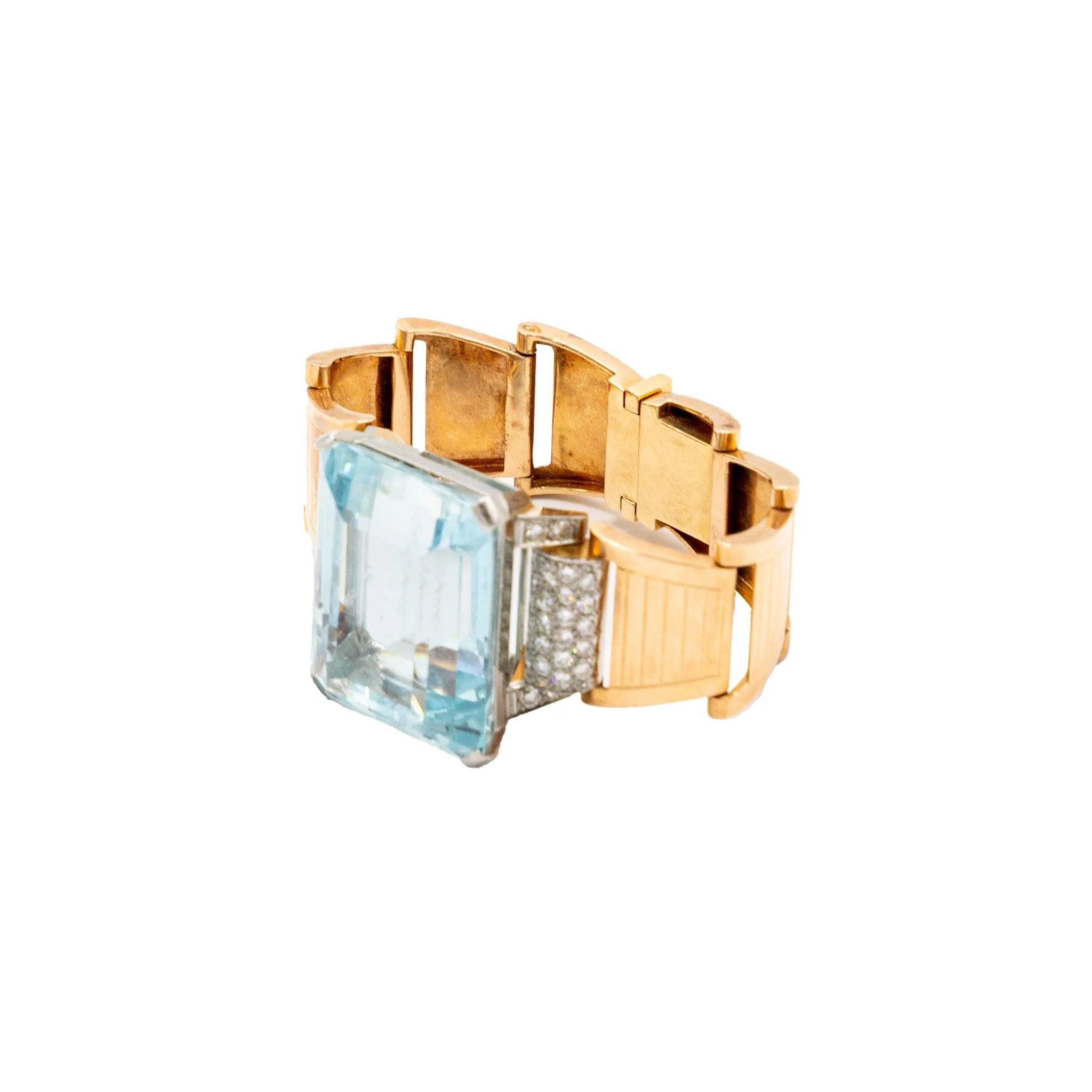 Retro 18k Goldarmband mit Aquamarin und Diamanten - 40er Jahre im Angebot 1