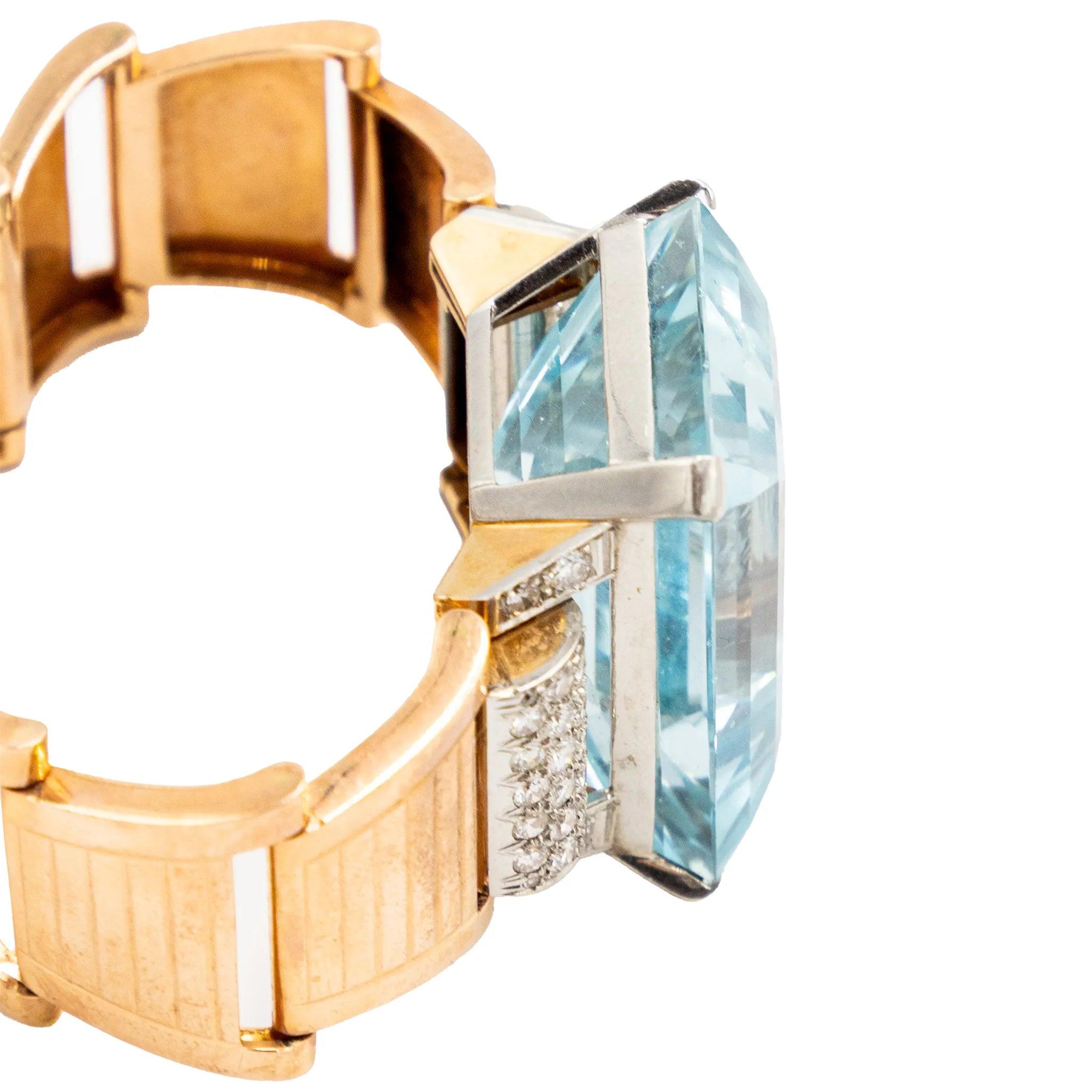 Retro 18k Goldarmband mit Aquamarin und Diamanten - 40er Jahre im Angebot 4