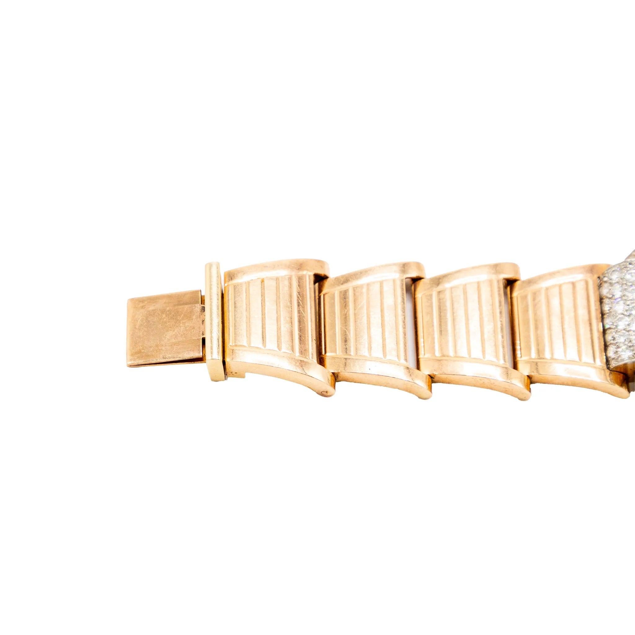 Retro 18k Goldarmband mit Aquamarin und Diamanten - 40er Jahre im Angebot 5