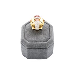 Retro 18K Gold Cocktail Ring with Diamonds and Rubies - '40s
