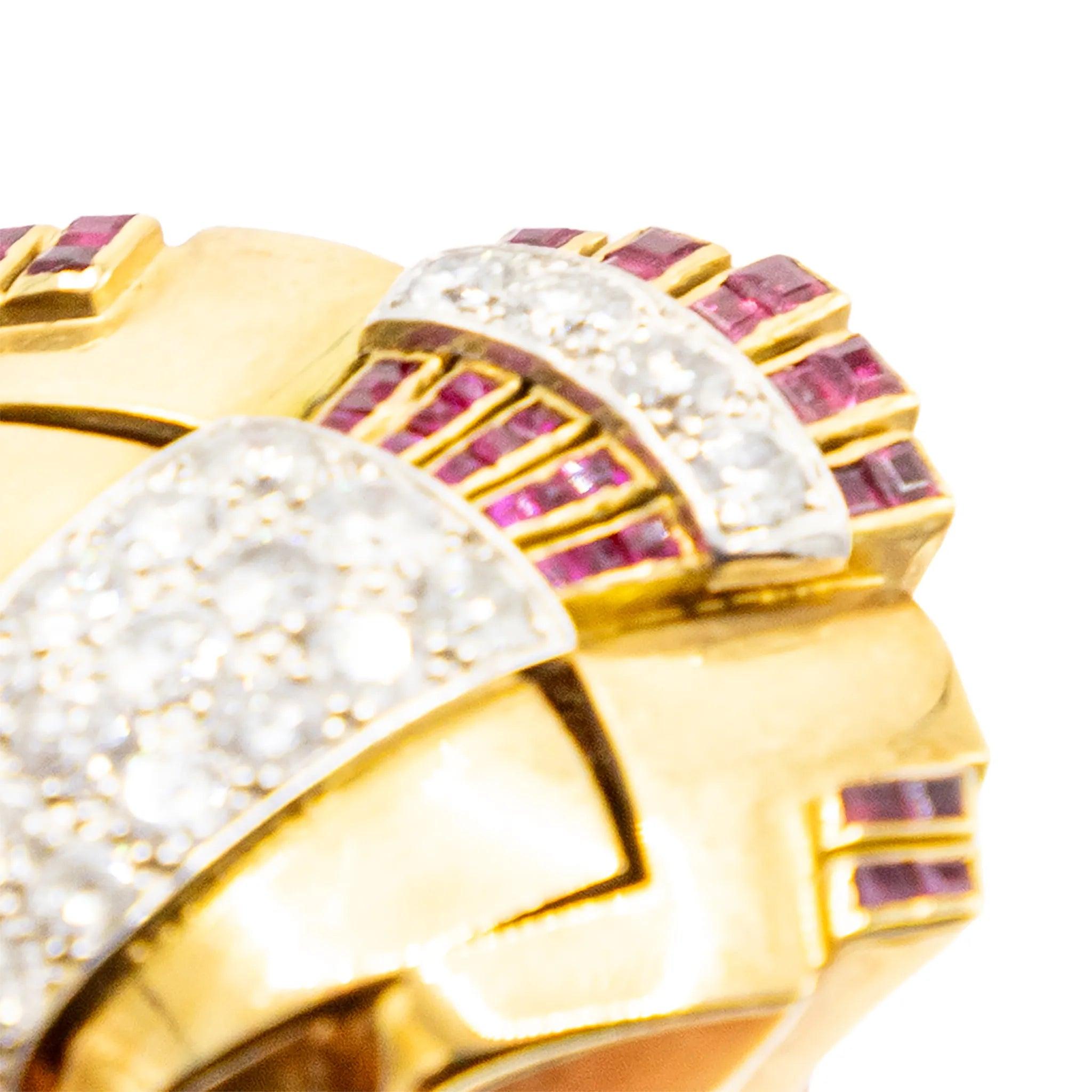Bague cocktail rétro en or 18K avec diamants et rubis - années 40 en vente 5