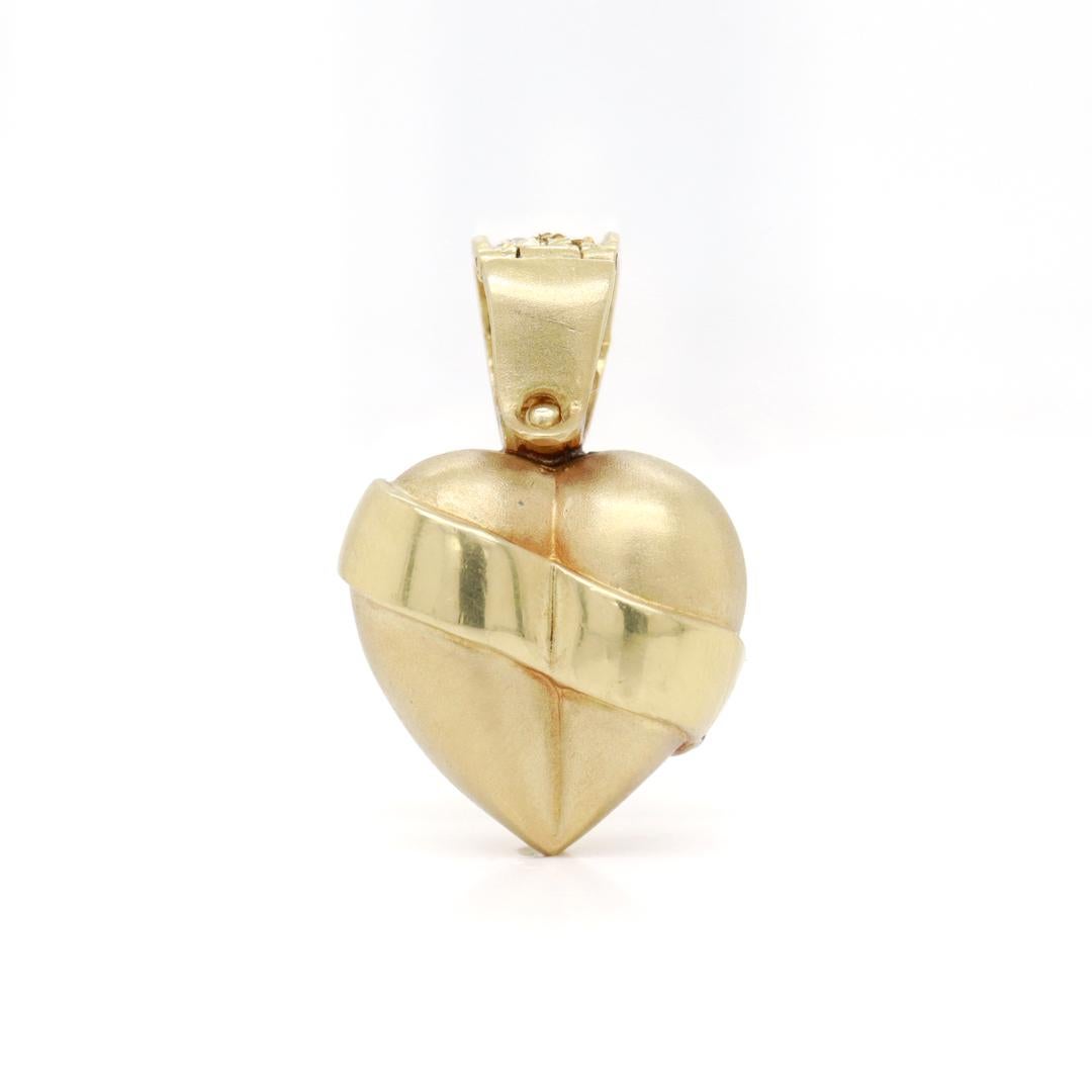 Retro 18K Gold & Diamond Puffy Heart Pendant for a Necklace For Sale 6