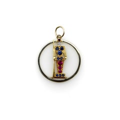 Retro 18K Gold Diamond Ruby and Sapphire Guard Charm