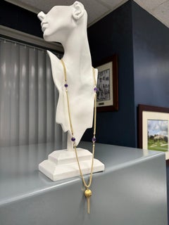 Retro 18K Gold Five Strand Amethyst Opera Statement Necklace Circa 1970