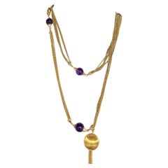 Retro 18K Gold Five Strand Amethyst Opera Statement Necklace Circa 1970 Retro 18K Gold Five Strand Amethyst Opera Statement Necklace Circa 1970
