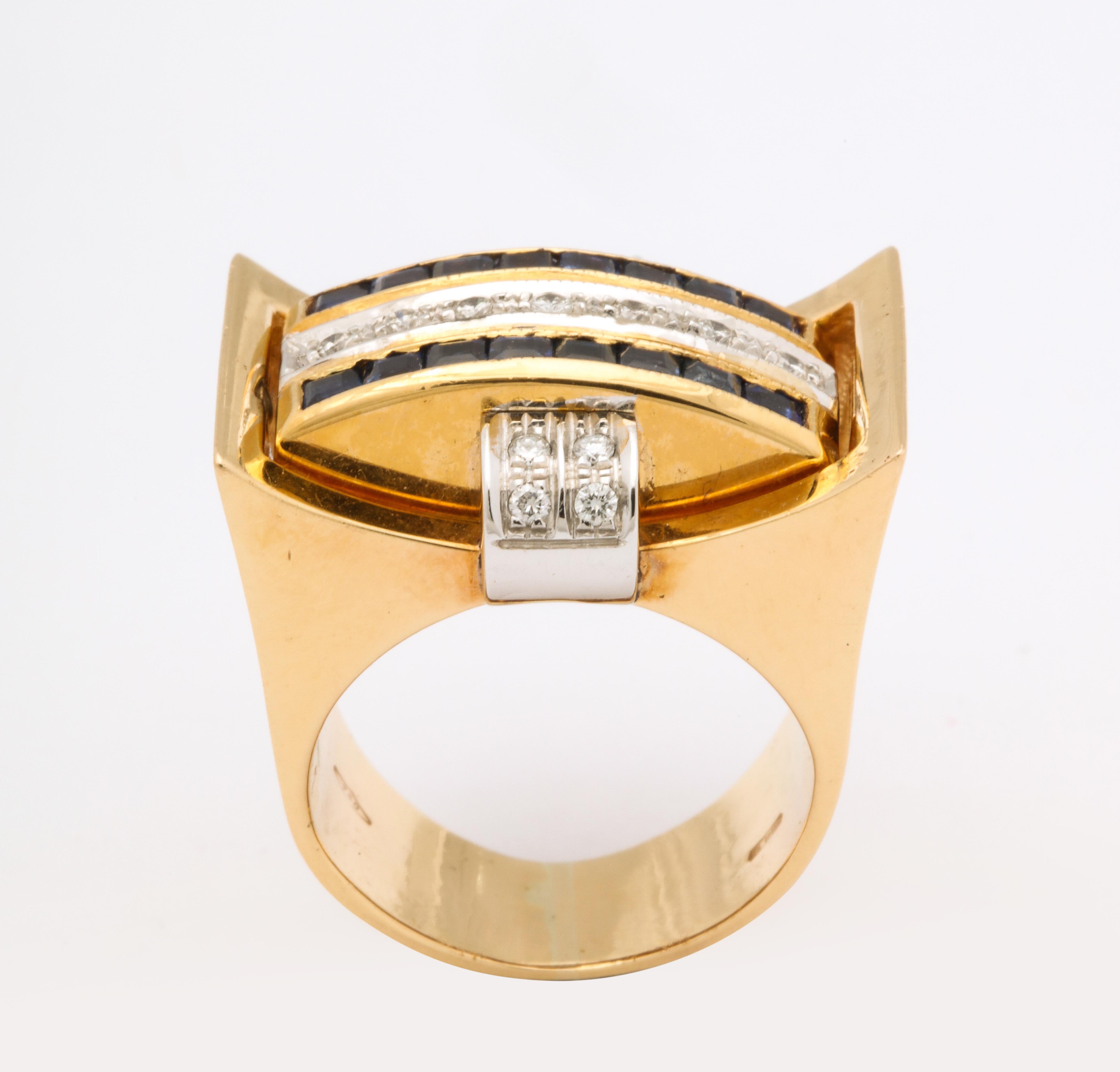 Women's Retro 18 Karat Gold Flip Ring with Sapphire/Diamond and Ruby/Diamond