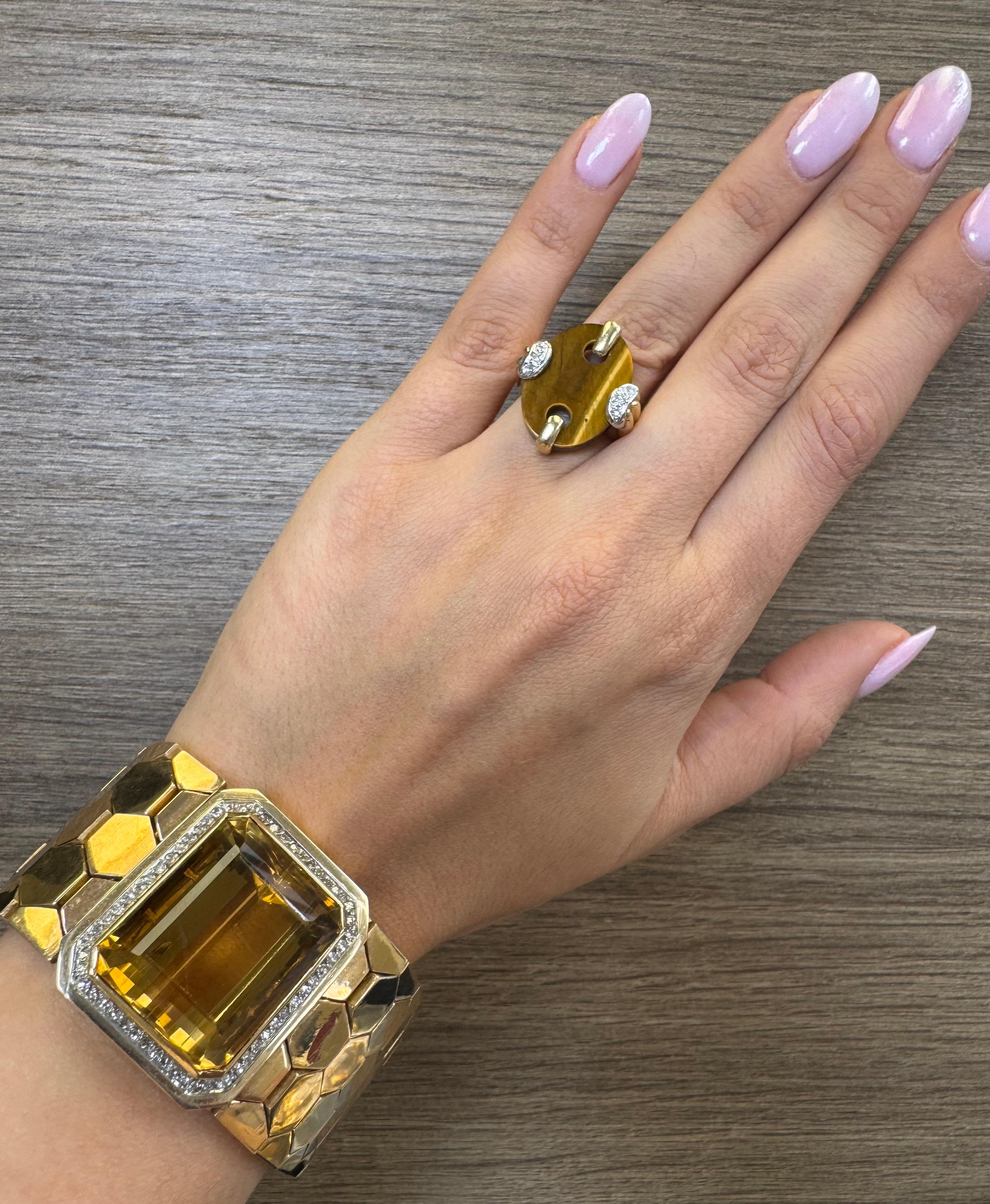 Retro 18K Gold Honeycomb Bracelet with Citrine and Diamond Accents For Sale 5
