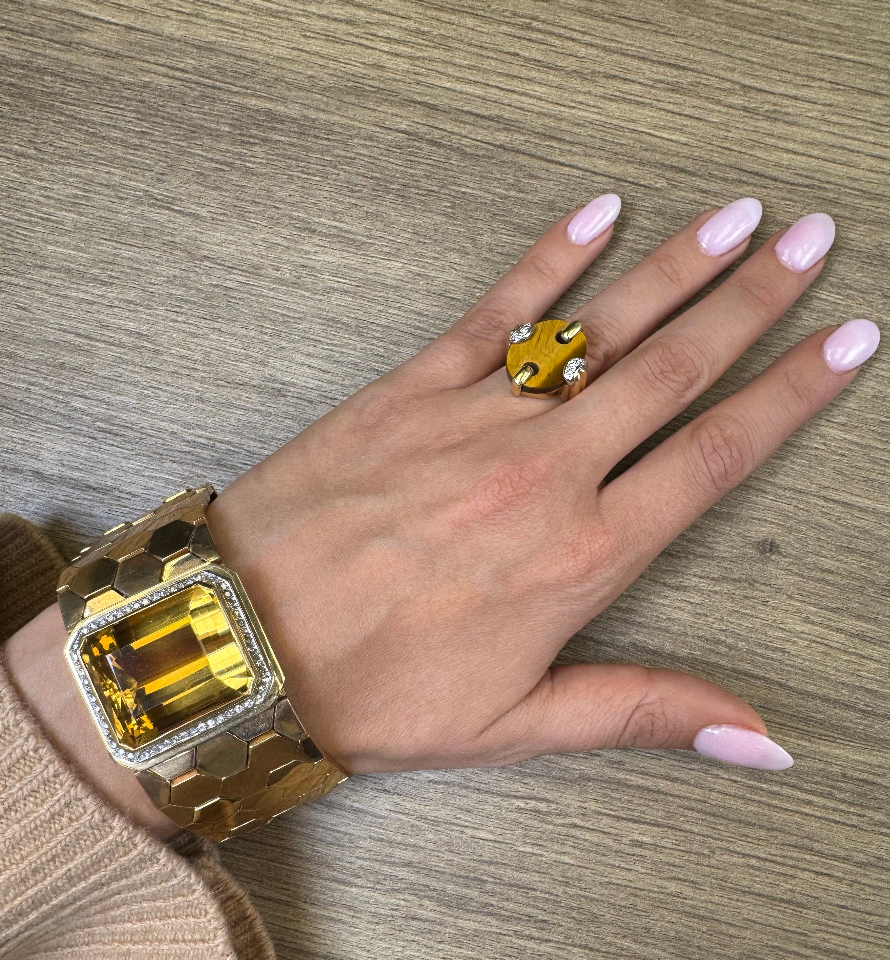 Retro 18K Gold Honeycomb Bracelet with Citrine and Diamond Accents For Sale 1