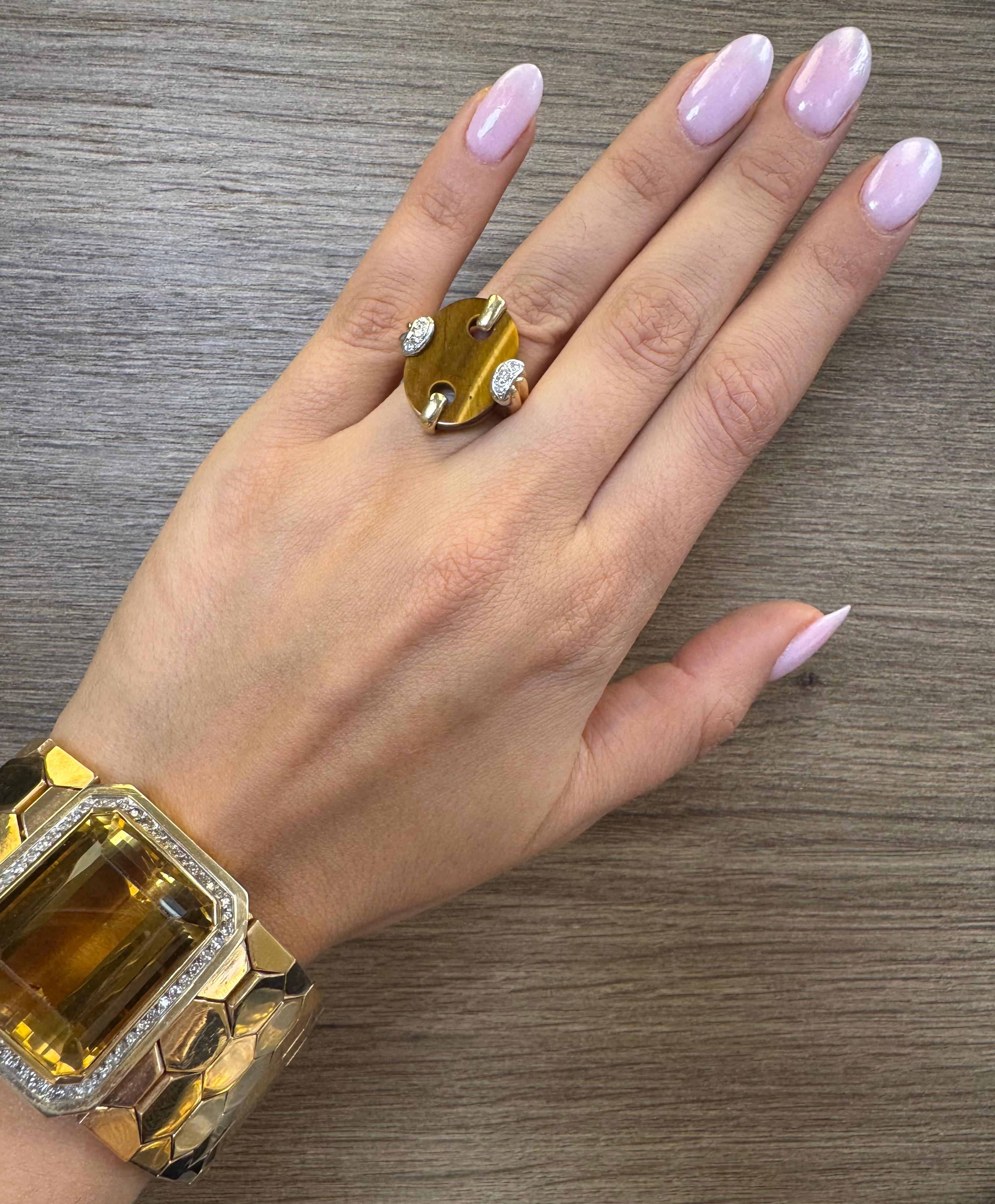 Retro 18K Gold Honeycomb Bracelet with Citrine and Diamond Accents For Sale 4