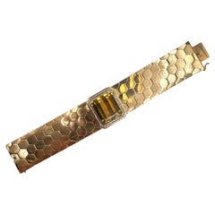 Vintage 18K Gold Honeycomb Bracelet with Citrine and Diamond Accents