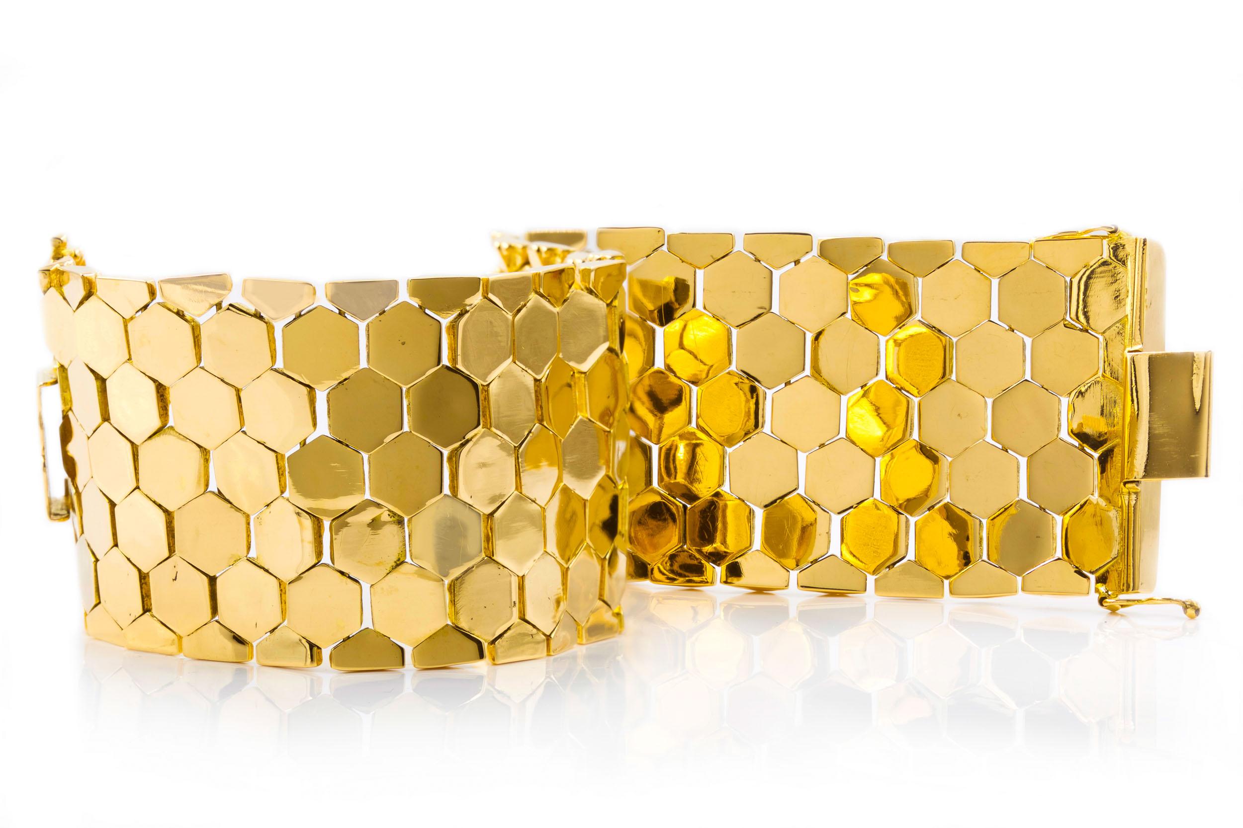 Retro 18k Gold Honeycomb Flexible-Link Bracelet by Ranzan Romeo, Italian c.1960s 6