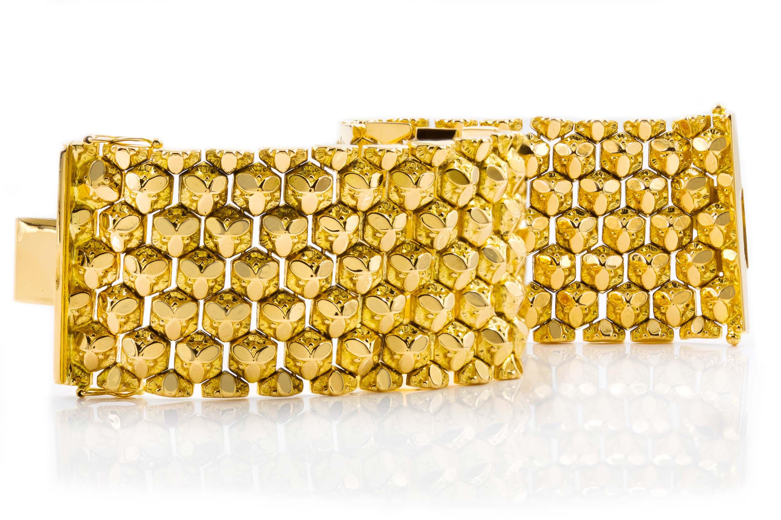 20th Century Retro 18k Gold Honeycomb Flexible-Link Bracelet by Ranzan Romeo, Italian c.1960s