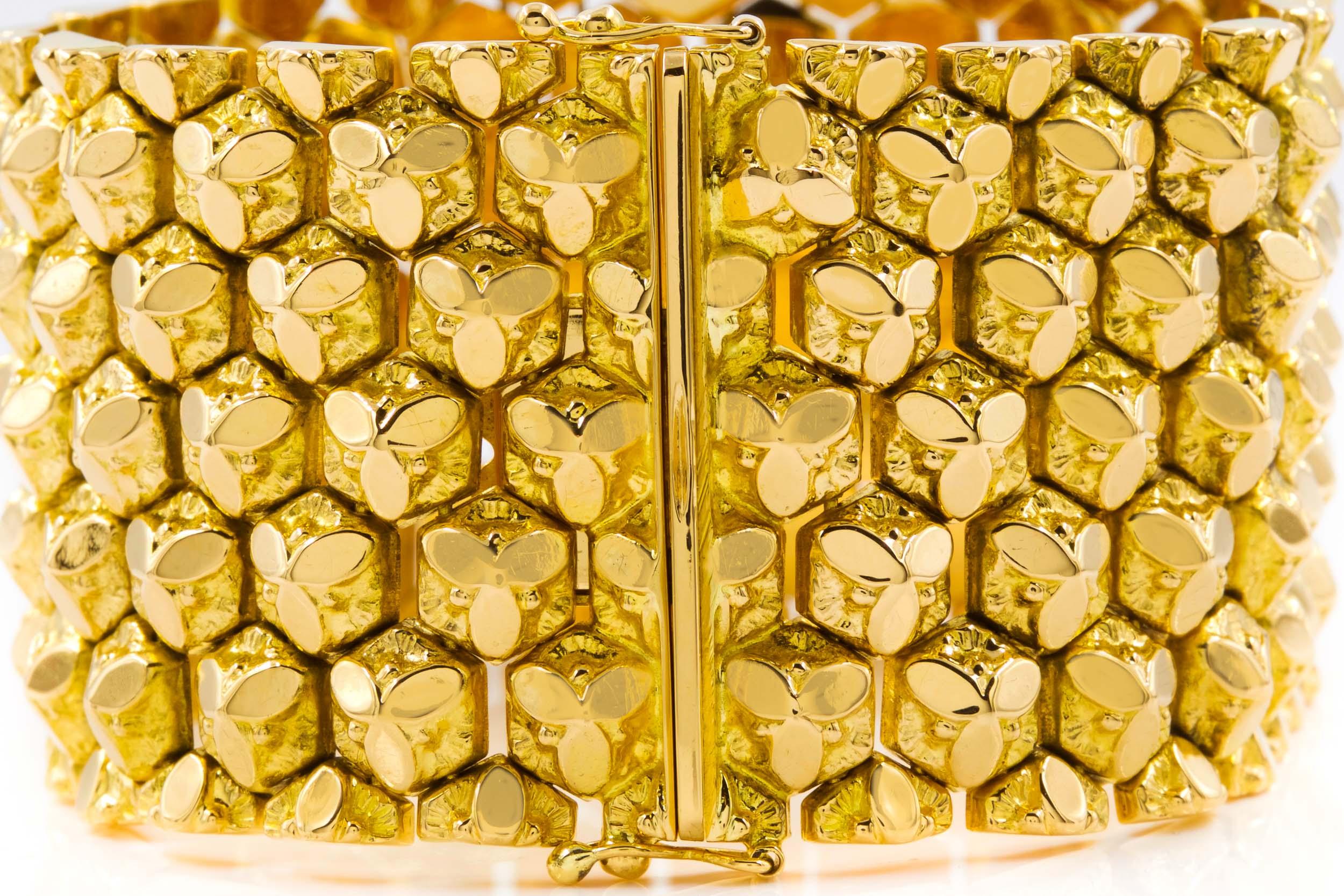 Retro 18k Gold Honeycomb Flexible-Link Bracelet by Ranzan Romeo, Italian c.1960s 1
