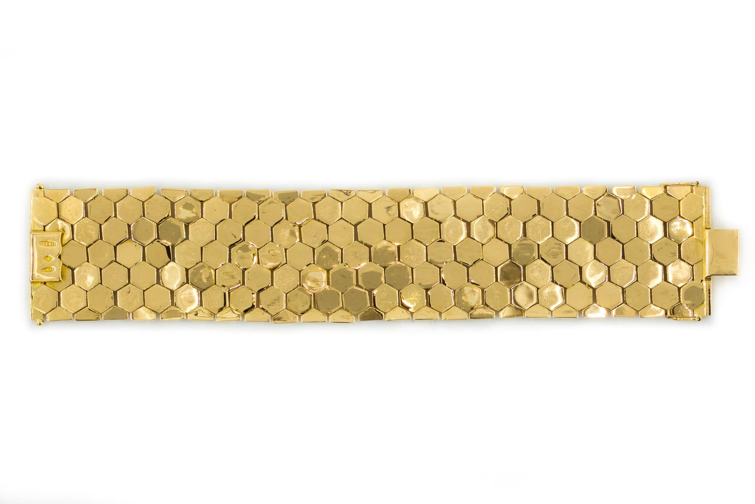 Retro 18k Gold Honeycomb Flexible-Link Bracelet by Ranzan Romeo, Italian c.1960s 3