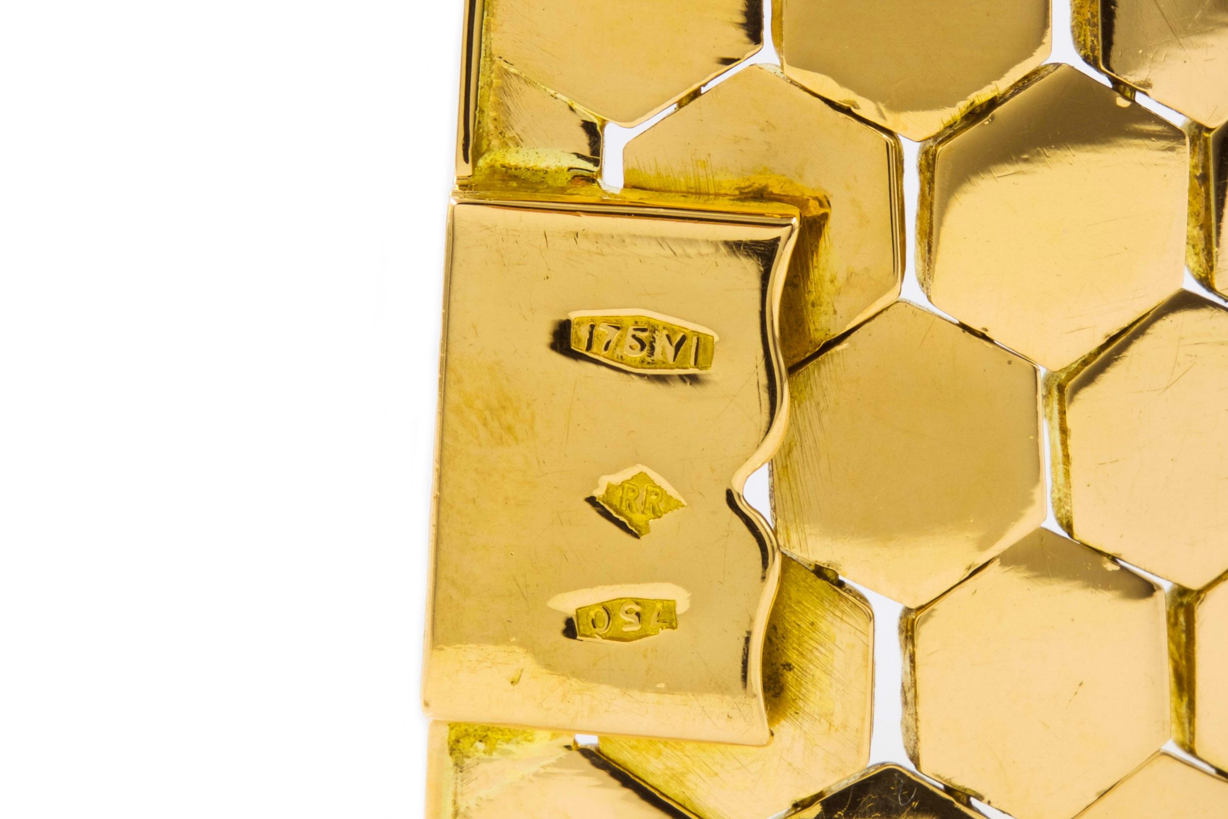 Retro 18k Gold Honeycomb Flexible-Link Bracelet by Ranzan Romeo, Italian c.1960s 4