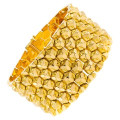 Retro 18k Gold Honeycomb Flexible-Link Bracelet by Ranzan Romeo, Italian c.1960s