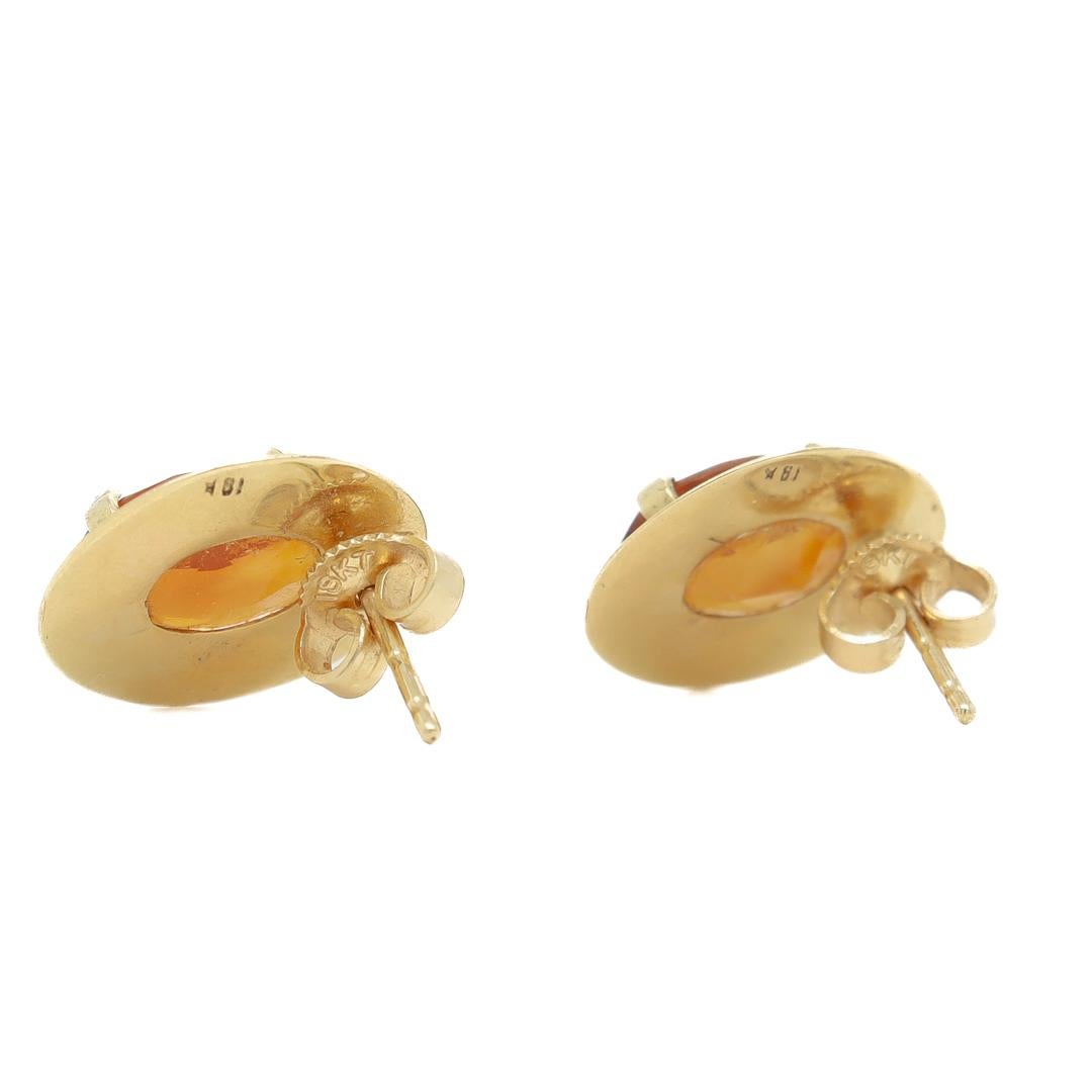 Retro 18k Gold & Madeira Citrine Stud Earrings For Sale 4