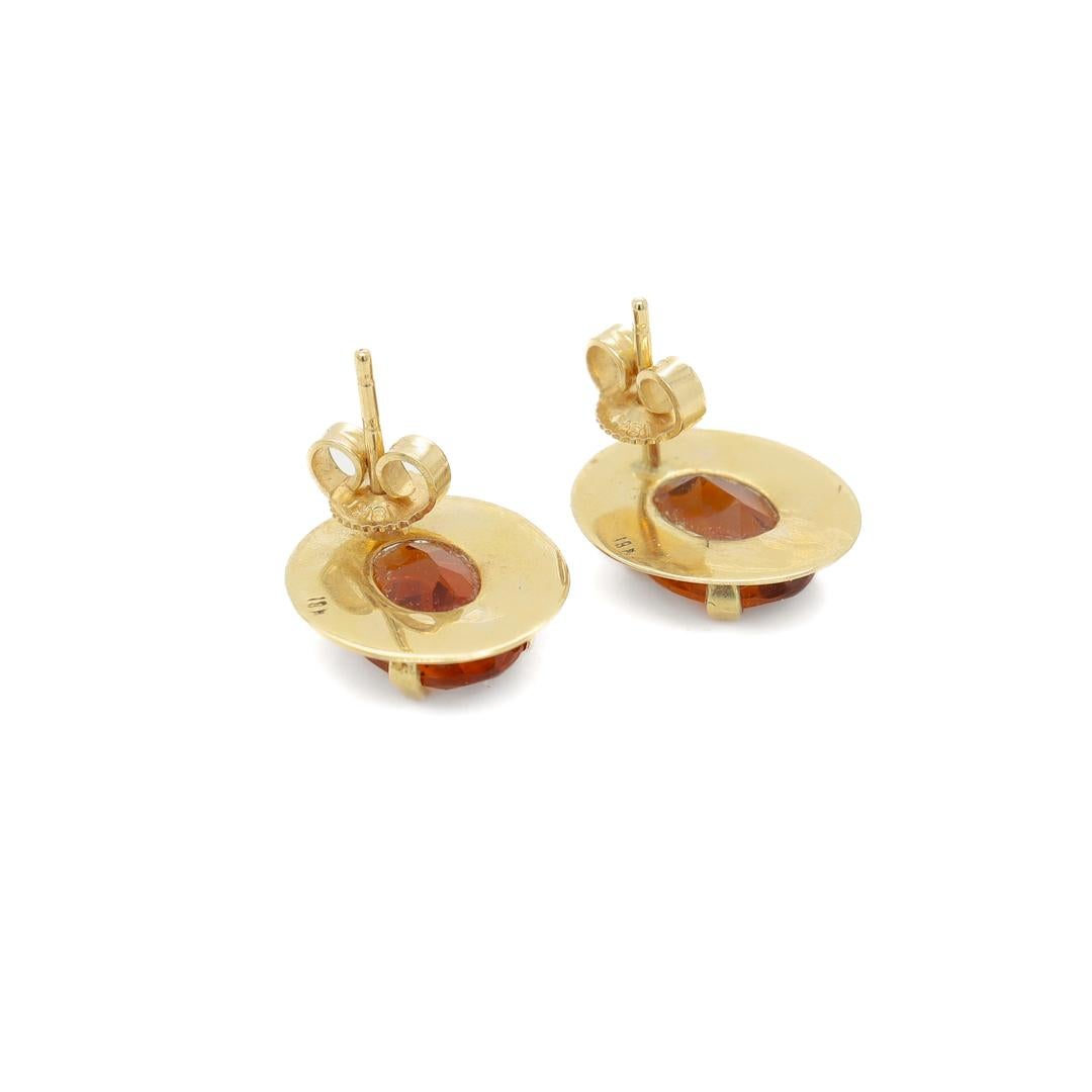 Retro 18k Gold & Madeira Citrine Stud Earrings For Sale 5