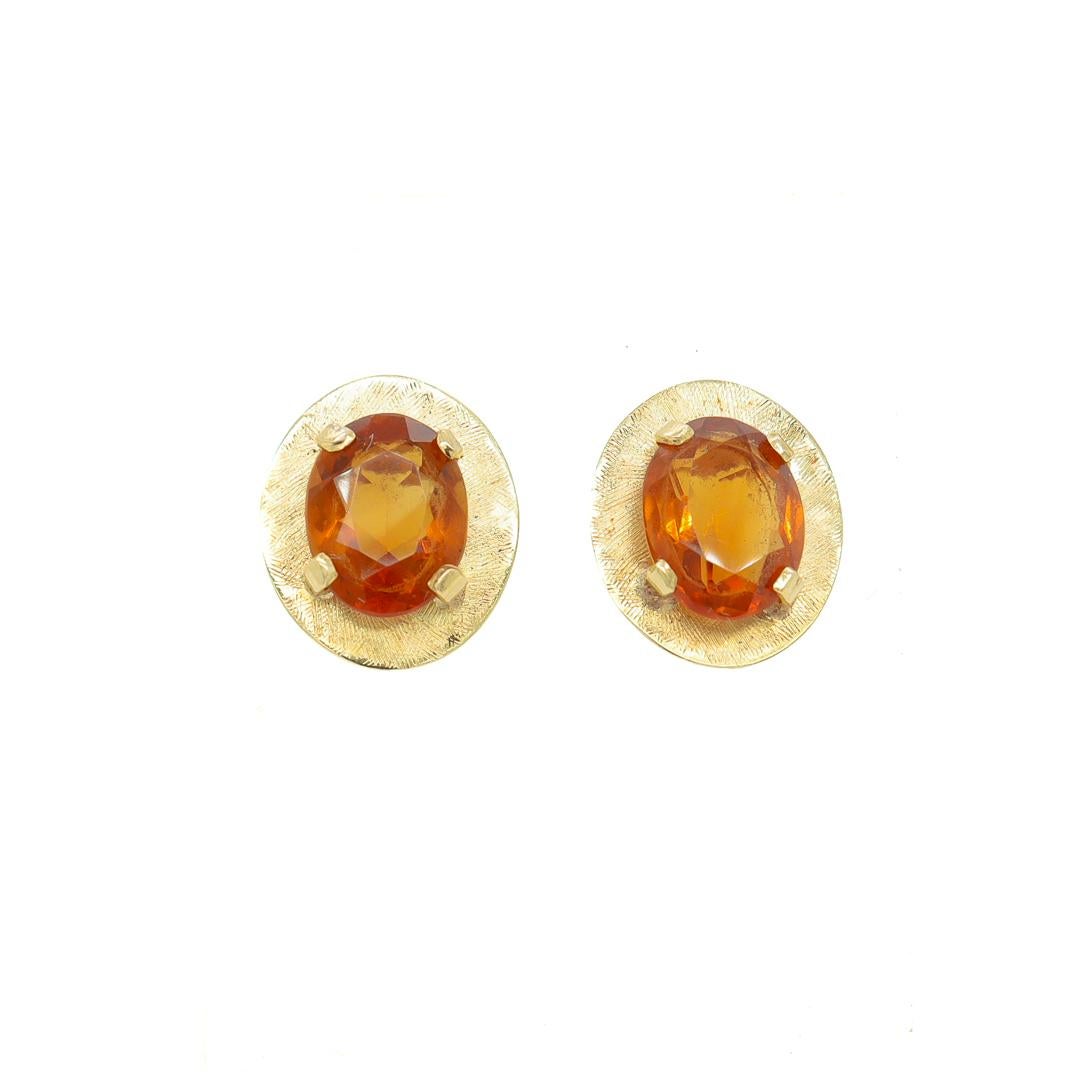 Oval Cut Retro 18k Gold & Madeira Citrine Stud Earrings For Sale