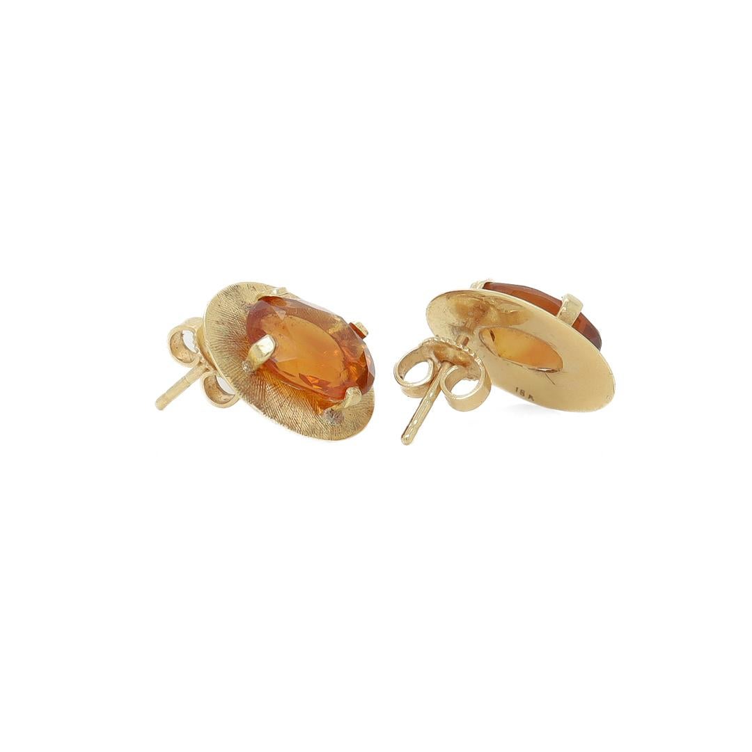 Women's Retro 18k Gold & Madeira Citrine Stud Earrings For Sale