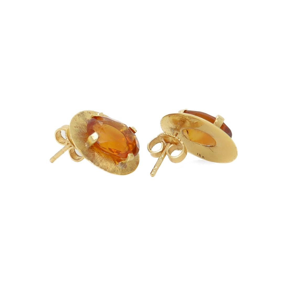 Retro 18k Gold & Madeira Citrine Stud Earrings For Sale 2
