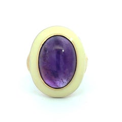 Retro 18k Gold Ring with 12ct Amethyst and Enamel Setting