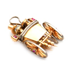Retro 18k Gold Ruby and Diamond Carriage Clip Brooch, circa 1940
