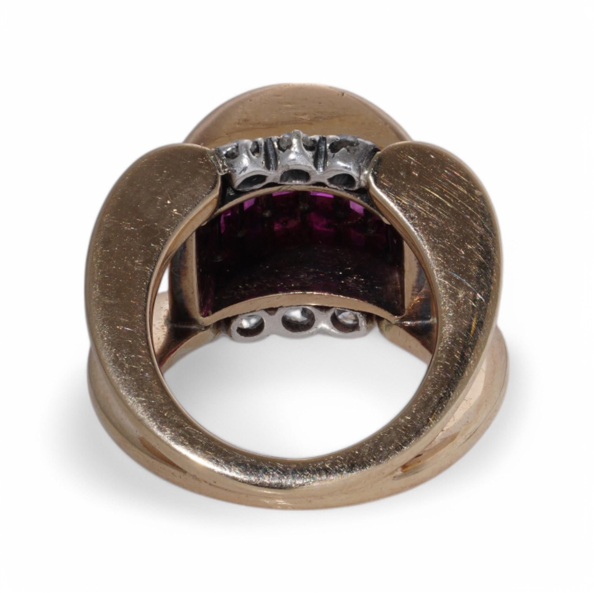 Retro 18K Gold, Silver, Ruby, and Diamond Ring In Good Condition For Sale In Braintree, GB