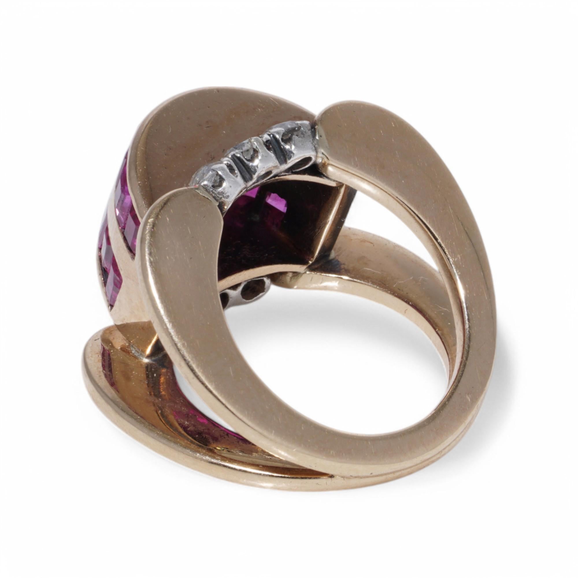 Women's Retro 18K Gold, Silver, Ruby, and Diamond Ring For Sale