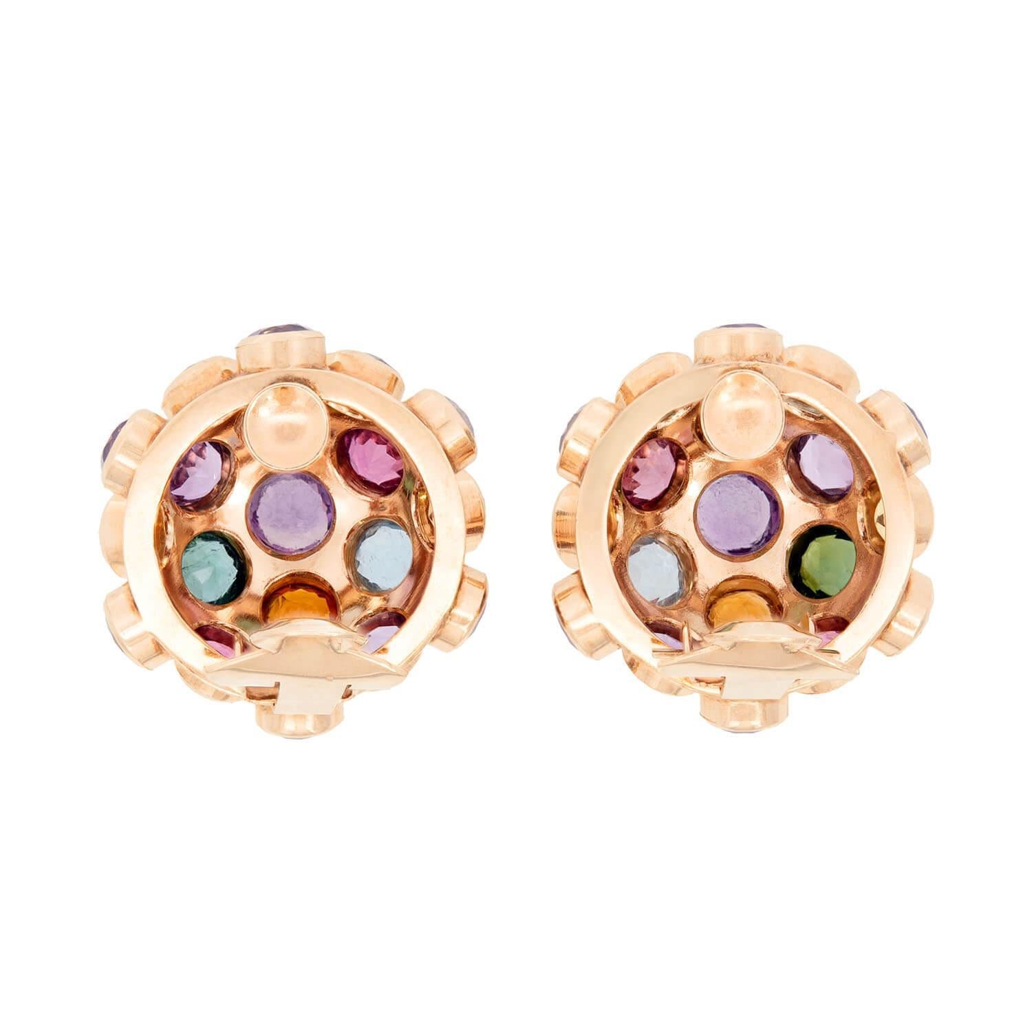 Retro 18k Multi Stone Sputnik Earrings In Good Condition For Sale In Narberth, PA