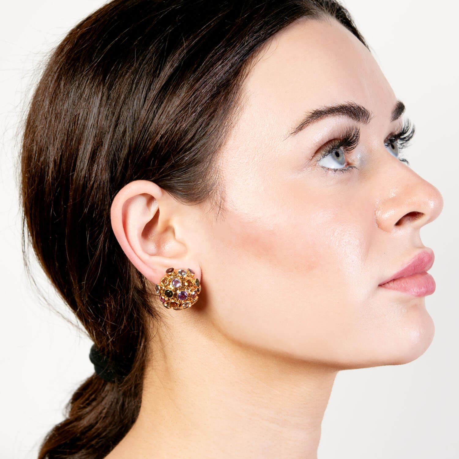 Retro 18k Multi Stone Sputnik Earrings For Sale 1