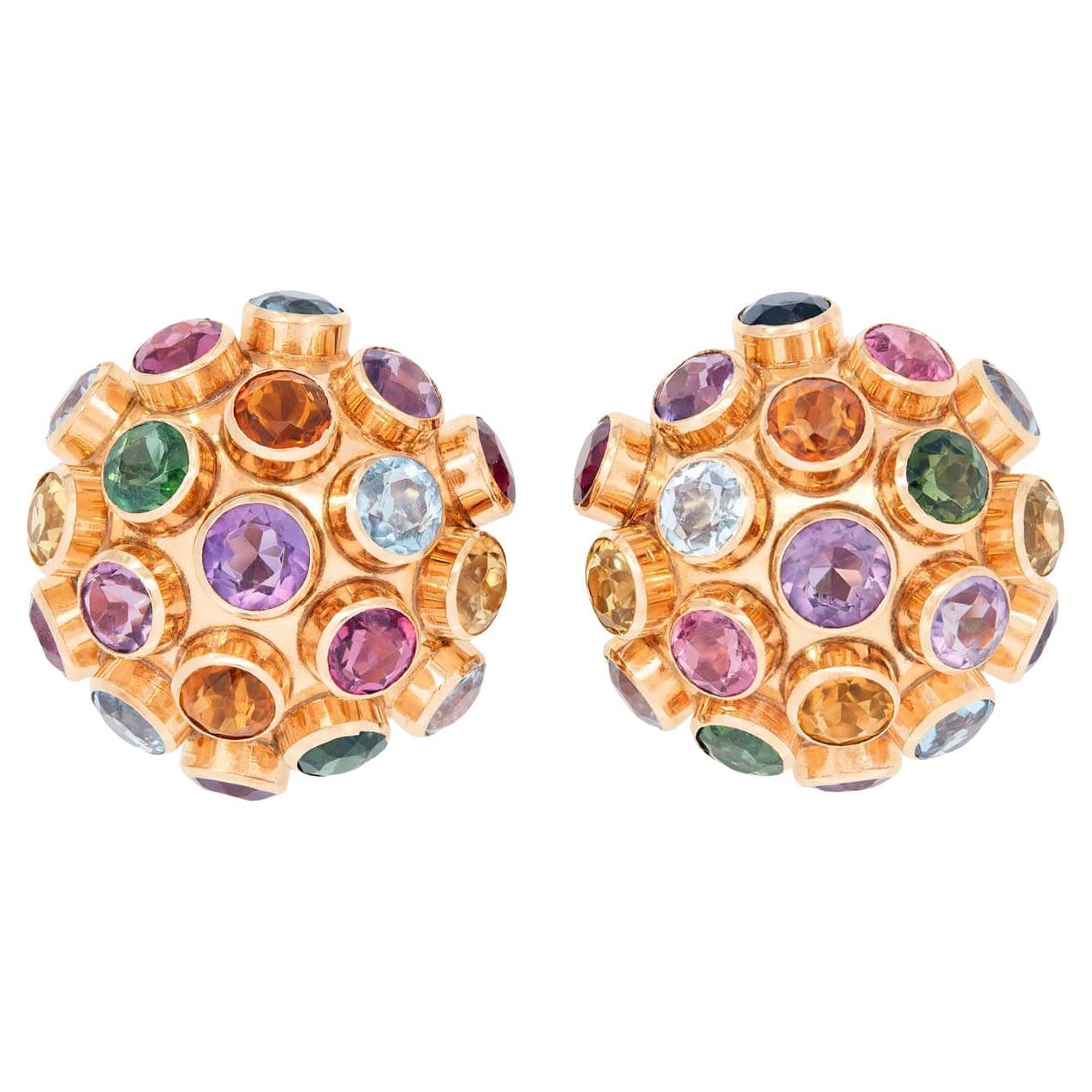 Retro 18k Multi Stone Sputnik Earrings For Sale