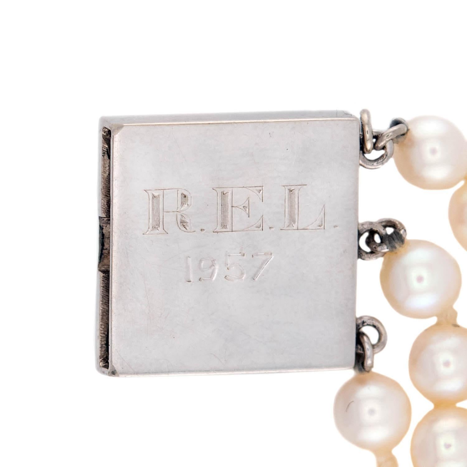 Women's Retro 18k Pearl and Diamond Multi-Strand Bracelet For Sale